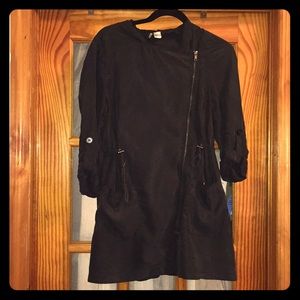 H&M Black Hooded Asymmetrical Zip Jacket, Size 6